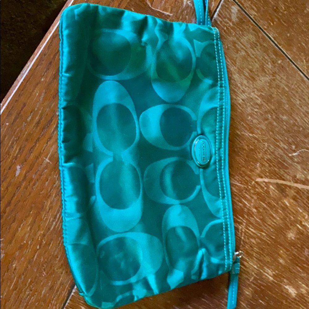 Emerald green coach make up bag/ clip on